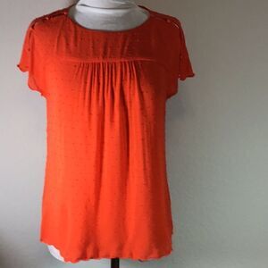 Maeve Anthropologie Top Orange Swiss Dot Pull on Blouse Cap Sleeve Scallop SZ 2